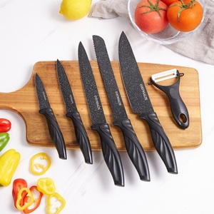 Lot de 6 couteaux de cuisine en acier inoxydable avec éplucheur, revêtement antiadhésif, lame noire, pour la découpe - Vente en gros - Product Image 2