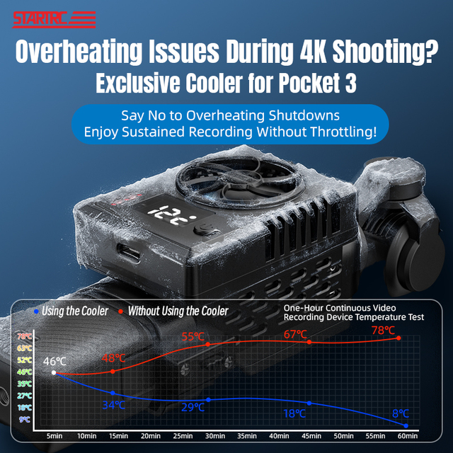 STARTRC Clip-On Cooling Fan for DJI Osmo Pocket 3, Portable Radiator Cooler for Long-Time 4K Recording/TikTok Live