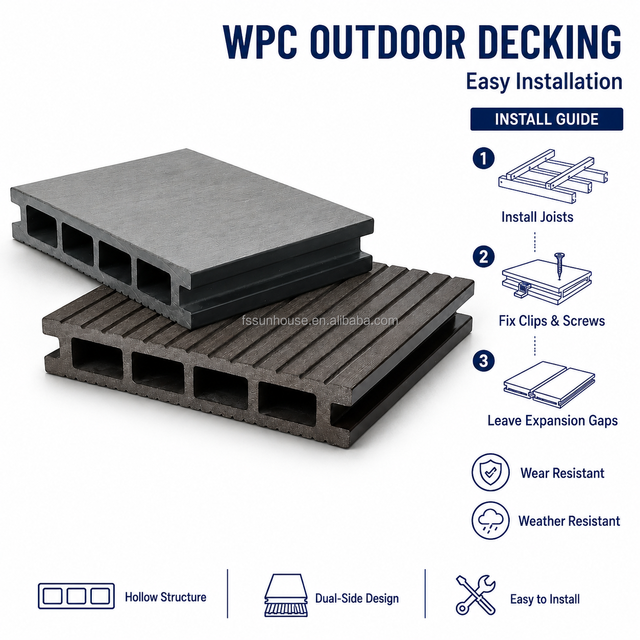 Hollow Outdoor WPC Flooring Rot Resistant WPC Decking Lightweight Outdoor Composite Decking for Patio Garden