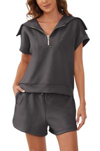 Ensemble Polo et Short Femme Marque Privée, Demi-Zip, Taille Haute, Manches Courtes, Tissu Tricoté Respirant, Tenue Décontractée Streetwear - Product Image 4