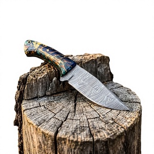 Cuchillo de caza profesional de Damasco con hoja de espiga completa y empuñaduras de madera personalizadas para equipo de exterior, cuchillos a precio mayorista - Product Image 3