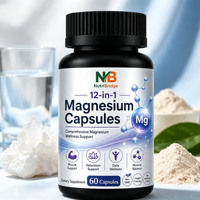 Fournisseur direct d'usine, capsules de magnésium 12-en-1 sans OGM, sans gluten, à absorption élevée, pour la santé des os et l'énergie