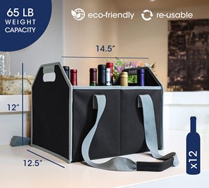 Portador de Vino Plegable y Reutilizable para 12 Botellas con Correa para el Hombro, para Guardar Licores, Champán, Cerveza, Vasos, Compras y Viajes - Product Image 4