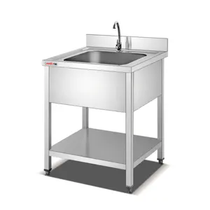 Restoran tedarikçileri paslanmaz çelik ticari çalışma masası lavabo ile tahliye borusu endüstriyel yıkama lavabo tezgahı fabrika