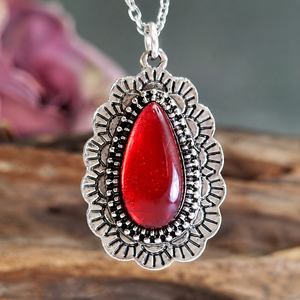 Collana rossa testurizzata a forma di goccia d'acqua, gioielli retrò da donna, idee regalo - Product Image 5