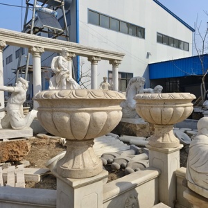 Outdoor Hand Carved Stand Small <strong>Large</strong> <strong>Marble</strong> Round Flower Pots <strong>Planters</strong> with Drainage Hole - Product Image 5