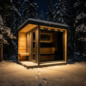 Cabine de sauna extérieure avec véranda, vue panoramique, style noir, panneaux en aluminium imperméables, poêle intégré, pour <span class=keywords><strong>la</strong></span> vente en gros - Product Image 3