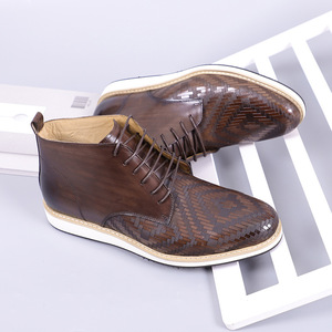 Bottes Chukka pour hommes, en cuir véritable marron café, à lacets, talon bas, légères, style britannique décontracté, taille 38-46 - Product Image 1