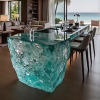 Comptoir de bar transparent et lumineux en cristal, comptoir de réception, table à manger artistique haut de gamme pour villa