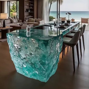Comptoir de bar en PVC transparent et lumineux, comptoir de réception, table à manger artistique haut de gamme pour villa - Product Image 6