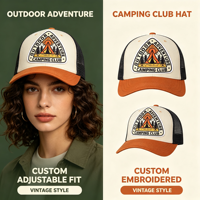 Casquette Trucker Rétro Camping Club avec Patch Tissé Unisexe Respirante à Dos en Maille pour Voyages en Plein Air et Usage Quotidien Décontracté