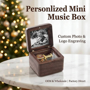 Mini Caja Musical de Madera de Nogal con Foto, 18 Notas, Mecanismo Sankyo, Imagen Interior Personalizada, Sonido Moderno de 18 Segundos, para Aniversario de Bodas - Product Image 1