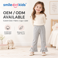 Smiledotkids Pantalon évasé personnalisé pour enfants, gris, avec ourlet à volants, nœud floral, taille élastique, OEM ODM, pour petites filles, vente en gros