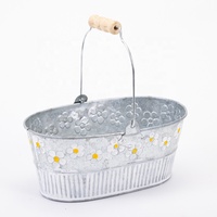 Pot Bunga Besi Galvanis Rustic, Pot Logam Bermotif Daisy dan Bak Oval untuk Dekorasi Balkon dan Taman