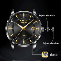 Montre de luxe pour homme LG89150 noire ultra-fine, à quartz, avec date, étanche, en acier inoxydable, bracelet 20 mm, aiguilles simples, finition diamant doré