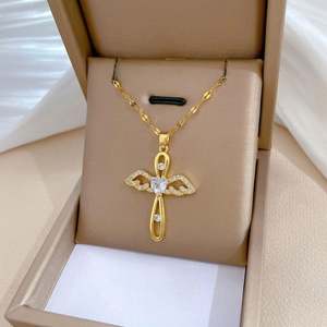 30styles Wholesale <b>Cross</b> Jesus StainlessSteel Gold Necklaces Bulk Mix Lot Waterproof Cubic Zirconia Necklace Trend Jewelry Women - Product Image 4