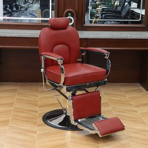 Fauteuil de Barbier Hydraulique Rond en Cuir Tufté Noir et Or Style Antique pour Salon de Coiffure - Product Image 5