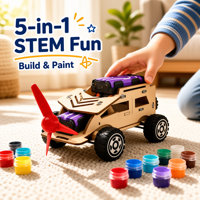 5 in 1 Puzzle Mobil Kayu 3D Bersertifikat CE, Baterai Alkaline AA, Mainan Edukasi Sains Teknik DIY untuk Anak-anak