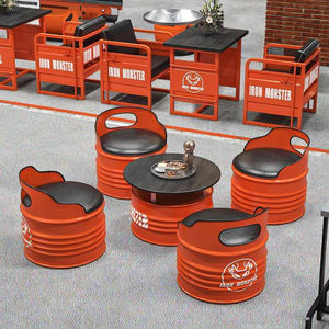 Muebles de Bar Comerciales Modernos de Estilo Industrial Vintage, Juego de Mesa y Sillas de Hierro Forjado con Tambor de Aceite, para Cafetería, Tienda de Té con Leche, Estilo Moderno - Product Image 1