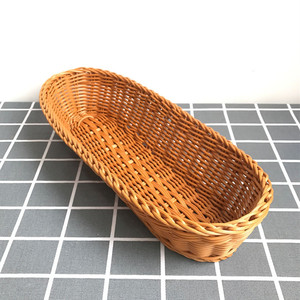 Oval Woven Bread <b>Basket</b> Plastic Rattan Fruit Serving <b>Baskets</b> Food Storage Container for Restaurant Kitchen <b>Table</b> Top - Product Image 2