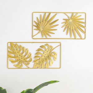 Décoration Murale en Métal en Gros : Feuille de Palmier Dorée Moderne en Fer Forgé, Artisanat Mural Suspendu pour la Maison et le Salon - Product Image 3