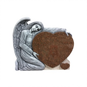 Headstone Cemetery Angel Heart <b>Memorial</b> Gravestone Large India Red Granite Upright Statue Unionstone Model 08 - Product Image 2