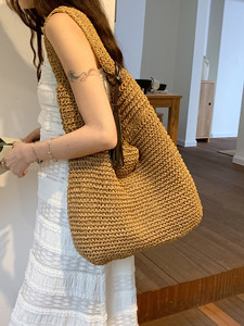 Bolsos de Hombro de Moda para Mujer, de Dos Tonos, con Letras, Bolsos Cruzados Casuales de Verano para Viaje, Tejidos, de Paja, de Poliéster - Product Image 2