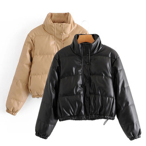 Chaqueta Corta Informal Negra <span class=keywords><strong>de</strong></span> Moda con Logotipo Personalizado, Chaqueta Acolchada <span class=keywords><strong>de</strong></span> Cuero PU Brillante para Mujer - Product Image 4
