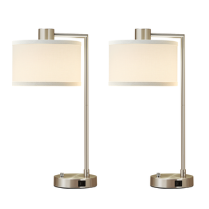Lampe de table décorative moderne en tissu écologique avec interrupteur à bouton, lumière LED à intensité variable, veilleuse pour chambre à coucher, certifiée ETL - Product Image 3