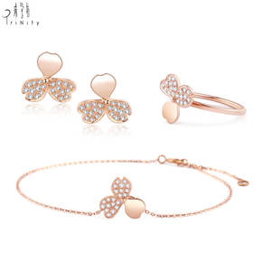 Collar con Colgante de Diamante Natural en Forma de Trébol de la Suerte, Oro Rosa Sólido de 18K, Regalo del Día de San Valentín para Chicas - Product Image 4