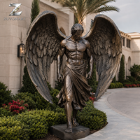 Grande statue d'ange en bronze avec ailes, sculpture masculine grandeur nature personnalisée pour jardin extérieur, villa, église, cimetière, décoration commémorative