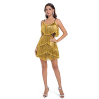 Robe de danse latine pour femme, style européen et américain, tendance 2025, pour soirée, spectacle, avec paillettes, bretelles spaghetti, taille naturelle