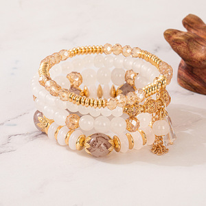 Hot Sale Bohemian Pagoda Chain Pendant Crystal Bracelet 4 Pcs/<b>set</b> Multi-layer Elastic Rope Beaded Bracelet for Women - Product Image 4