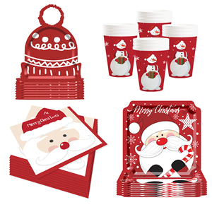 DAMAI Christmas Red Santa Plates Xmas Special-shaped Disposable Paper Plates Cups Napkins for Holidya <b>Table</b> Decoration - Product Image 1