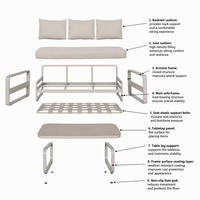 Ensemble de canapé et table basse d'extérieur modèle 2695, structure en aluminium, coussins avec revêtement en poudre, plateau en verre de 5 mm