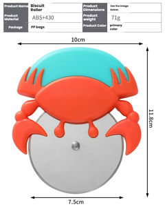 มีดตัดพิซซ่ารูปปูสุดสร้างสรรค์สำหรับใช้ในบ้าน มีดตัดพิซซ่าแบบลูกกลิ้งสแตนเลสทรงกลม ที่ตัดเค้ก มีดตัดพิซซ่า - Product Image 6