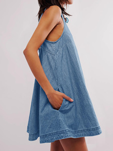 Mini Vestido vaquero azul elegante de verano para mujer, lavable, corto, sin mangas, sin espalda, de cintura alta, informal, Sexy, estilo <span class=keywords><strong>Vintage</strong></span> - Product Image 2