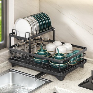 Offre Spéciale Double niveau <span class=keywords><strong>fil</strong></span> métallique 304 acier inoxydable vaisselle séchage Stgorage Racks noir égouttoir pour cuisine égouttoir automatique - Product Image 2