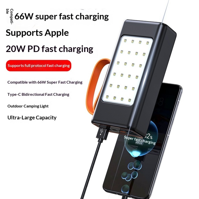 Hot Sale Portable Power Bank LED Light Digital Display 27000 MAh 66W Fast-Charging Emergency Power Source Outdoor Camping