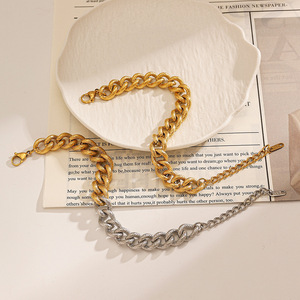 Stainless Steel <b>Bracelet</b> Two Tone <b>Gold</b> Plated 18k <b>Adjustable</b> Chain Link Unisex Jewelry - Product Image 3