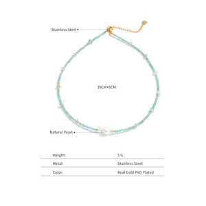 Collar de <span class=keywords><strong>Cadena</strong></span> con Cuentas Hechas a Mano de Acero Inoxidable de Moda de Verano XY 128 para Mujer, con Perla Natural y Piedra Aventurina Verde Tigre - Product Image 6