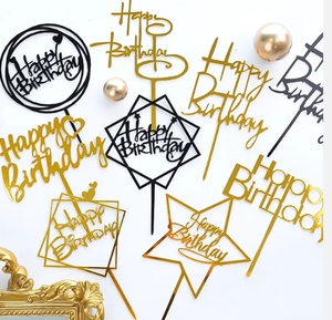 Decorazione per Torta di <span class=keywords><strong>Compleanno</strong></span> in Acrilico Dorato a Specchio, Topper per Torta per Bambini - Product Image 1