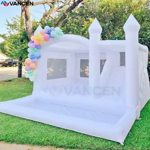 15ft White Wedding Bouncy Castle Kids Adults Jumping Inflatable White Bounce House With Ball Pit And Slide Combo For Party Event