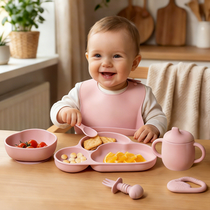 실리콘 젖꼭지 아이 식당 아기 음식 접시 아기 그릇 흡입 아기 수유 세트 - Product Image 4