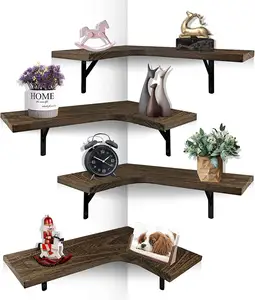 Rustic Corner Storage Shelves for Bathroom Living Room Wooden Wall Mounted Shelf