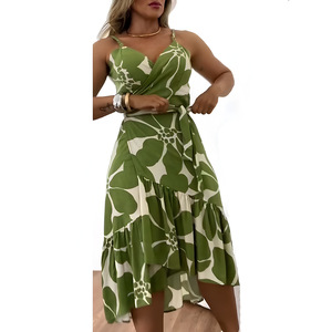 Ropa de Verano para <span class=keywords><strong>Mujer</strong></span>, Nuevo Vestido con Cuello Cruzado y Estampado Floral - Product Image 4