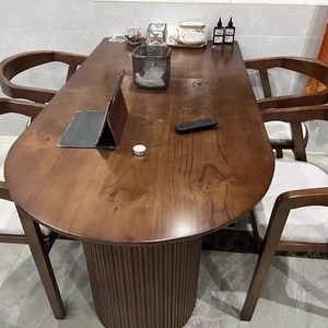 Table à manger en bois massif avec plateau incurvé rétro, bord vers l'intérieur, grand plateau, pose droite - Product Image 5
