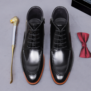 Botas formales de cuero con punta en pico para hombre, hechas a mano, de alta gama, estilo británico, con cremallera brillante, botas cortas de cuero vacuno, zapatos para hombre - Product Image 3