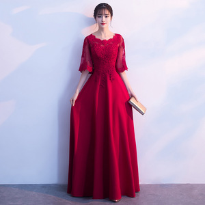 Red A-Line Satin Evening Dress Scoop Neck 3D Pattern Plus Size Long Formal Wear - Product Image 4