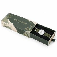 Boîte cadeau de luxe en carton rigide vert pour bracelet de montre connectée, avec tiroir coulissant et doublure intérieure